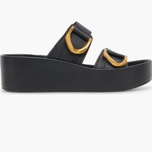 Dolce Vita Black and Gold Platform Slides